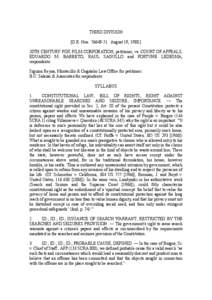 THIRD DIVISION [G.R. Nos[removed]August 19, [removed]20TH CENTURY FOX FILM CORPORATION, petitioner, vs. COURT OF APPEALS, EDUARDO M. BARRETO, RAUL SAGULLO and FORTUNE LEDESMA, respondents. Siguion Reyna, Montecillo & On