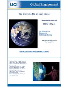 You are invited to an open house Wednesday, May 25 2:00 to 4:00 p.m. 254 Multipurpose Science and