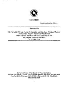 BANGLADESH  Please check against delivery Statement by Mr. Mohiuddin Ahmed, Former Ambassador and Secretary, Ministry of Foreign