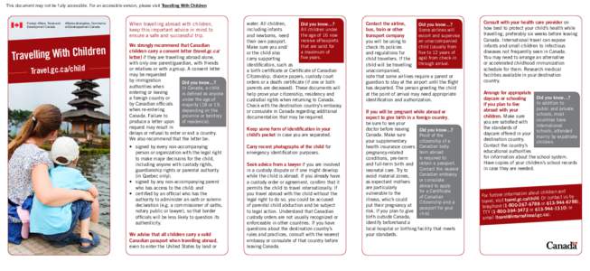 This document may not be fully accessible. For an accessible version, please visit Travelling With Children  Foreign Affairs, Trade and Development Canada  Affaires étrangères, Commerce