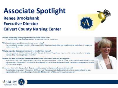 Associate Spotlight Renee Brooksbank Executive Director Calvert County Nursing Center  1