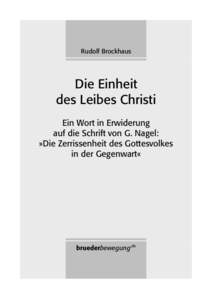 Rudolf Brockhaus: Die Einheit des Leibes Christi