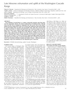 Late Miocene exhumation and uplift of the Washington Cascade Range Peter W. Reiners Department of Geology and Geophysics, Yale University, New Haven, Connecticut 06511, USA Todd A. Ehlers Division of Geological and Plane