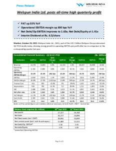 Fundamental analysis / Generally Accepted Accounting Principles / Welspun Group / Welspun India / Cash flow / Earnings before interest /  taxes /  depreciation /  and amortization / Free cash flow / B K Goenka / Earnings before interest /  taxes /  and depreciation / Investment