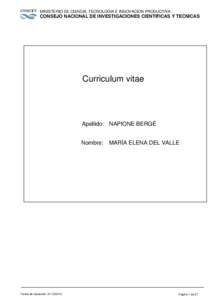 MINISTERIO DE CIENCIA, TECNOLOGIA E INNOVACION PRODUCTIVA  CONSEJO NACIONAL DE INVESTIGACIONES CIENTIFICAS Y TECNICAS Curriculum vitae