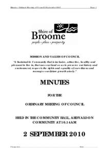 Minutes - Ordinary Meeting of Council 2 SeptemberPage 1 MISSION AND VALUES OF COUNCIL 