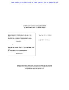 Case: 5:14-cvJRA Doc #: 46 Filed: of 26. PageID #: 441  UNITED STATES DISTRICT COURT NORTHERN DISTRICT OF OHIO  ELLORA’S CAVE PUBLISHING, INC.