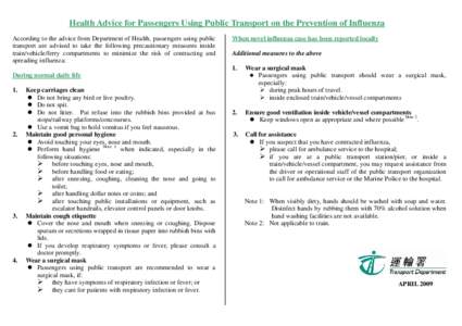 Health Advice for Passengers Using Public Transport on the Prevention of Influenza