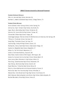 [removed] Siemens Awards for Advanced Placement   Student National Winners:  Allen Lin, Holmdel High School, Holmdel, NJ  Kathleen Li, A&M Consolidated High School, College Station, TX  Student St