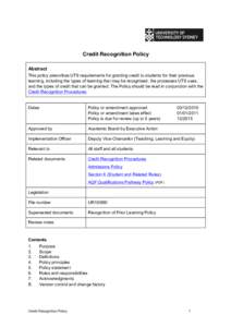 Credit Recognition Policy