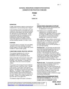 [removed]NATURAL RESOURCES CONSERVATION SERVICE CONSERVATION PRACTICE STANDARD  POND