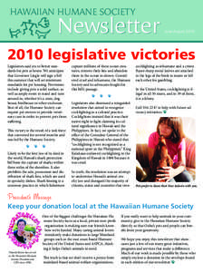 HAWAIIAN HUMANE SOCIETY  Newsletter June-August 2010