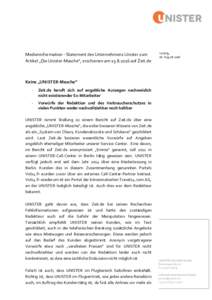 Medieninformation - Statement des Unternehmens Unister zum Artikel „Die Unister-Masche“, erschienen amauf Zeit.de Leipzig, 16. August 2016