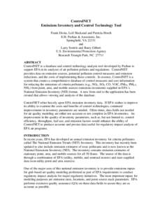 ControlNET Emissions Inventory and Control Technology Tool Frank Divita, Leif Hockstad and Patricia Horch E.H. Pechan & Associates, Inc. Springfield, VA[removed]and
