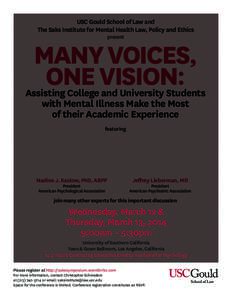 USC Gould School of Law and The Saks Institute for Mental Health Law, Policy and Ethics present MANY VOICES, ONE VISION: