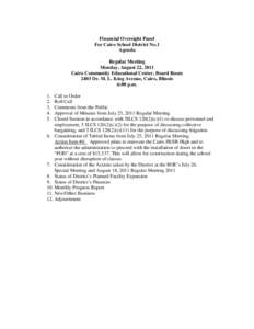 Financial Oversight Panel For Cairo School District No.1 Agenda August 22, 2011