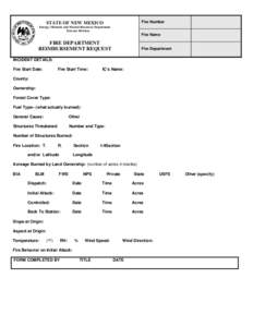 Fire Number  STATE OF NEW MEXICO Energy, Minerals and Natural Resources Department Forestry Division