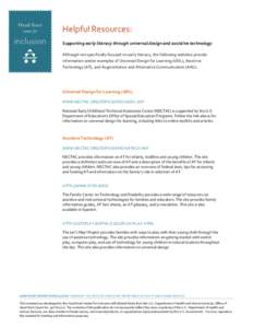 Assistive technology / Educational technology / Pedagogy / Augmentative and alternative communication / Universal Design for Learning / Early childhood intervention / Family literacy / E-learning / National Center for Technology Innovation / Education / Literacy / Speech and language pathology