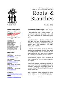 Wetaskiwin Branch Alberta Genealogical Society Roots & Branches Vol. 11 No. 1
