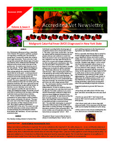 NYS Dept of Ag & Markets — Division of Animal Industry  Summer 2009 Volume 2, Issue 2  Accredited Vet Newsletter 