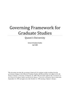    Governing Framework for  Graduate Studies  Queen’s University   