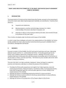 April 23, 2013 GREAT LAKES EXECUTIVE COMMITTEE TO THE GREAT LAKES WATER QUALITY AGREEMENT TERMS OF REFERENCE 1.