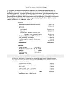 Yarnell Fire District FY[removed]Budget In accordance with Arizona Revised Statutes[removed]A.2. this Annual Budget was prepared by the Budget Committee and reviewed and approved by the Yarnell Fire District Board of Di