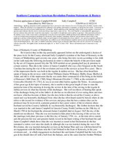 Southern Campaigns American Revolution Pension Statements & Rosters Pension application of James Campbell R1644 Transcribed by Will Graves Sally Campbell f17SC