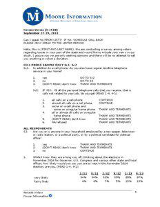 NEVADA VOTERS (N=500) September 27-29, 2013 Can I speak to (FROM LIST)? IF NA: SCHEDULE CALL BACK