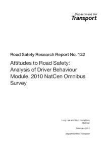 Attitudes to Road Safety: Analysis of Driver Behaviour Module, 2010 NatCen Omnibus Survey