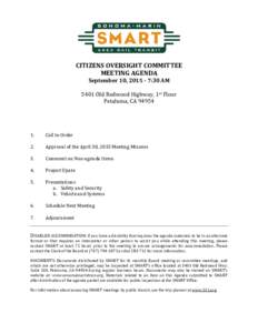 CITIZENS OVERSIGHT COMMITTEE MEETING AGENDA September 10, :30 AM 5401 Old Redwood Highway, 1st Floor Petaluma, CA 94954