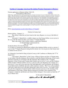 Southern Campaign American Revolution Pension Statements & Rosters Pension application of Barnett Jeffries VAS1158 Transcribed by Will Graves vsl 8VA[removed]