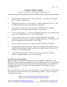 Handout set page 43  Candor about Candor Copyright © 2004 by Peter M. Sandman. All Rights Reserved.  1.