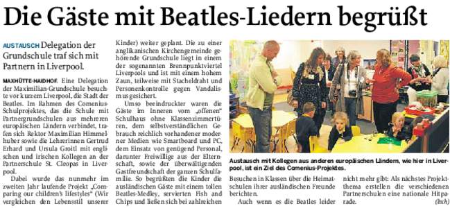 Die Gäste mit Beatles-Liedern begrüßt AUSTAUSCH Delegation der Grundschule traf sich mit Partnern in Liverpool. Eine Delegation