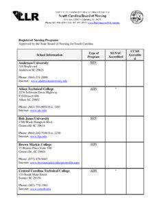 Nursing / Charleston Southern University / Columbia /  South Carolina / Orangeburg /  South Carolina / Trident Technical College / Piedmont Technical College / South Carolina / South Carolina Technical College System / Council of Independent Colleges