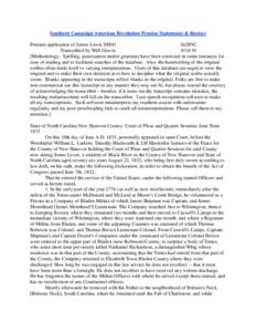 Southern Campaign American Revolution Pension Statements & Rosters Pension application of James Lewis S8841 fn28NC Transcribed by Will Graves[removed]Methodology: Spelling, punctuation and/or grammar have been corrected