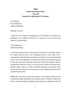 13MSP General Exchange of Views 1 Dec 2013 Statement by: Mired Raad Z. Al-Hussein  Mr. President,