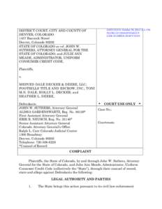 DISTRICT COURT, CITY AND COUNTY OF DENVER, COLORADO 1437 Bannock Street Denver, Colorado[removed]STATE OF COLORADO ex rel. JOHN W. SUTHERS, ATTORNEY GENERAL FOR THE