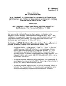 ATTACHMENT C Resolution[removed]State of California AIR RESOURCES BOARD PUBLIC HEARING TO CONSIDER ADOPTION OF REGULATIONS FOR THE CERTIFICATION AND TESTING OF GASOLINE VAPOR RECOVERY SYSTEMS