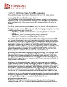 History, Anthropology, World Languages Student Learning Outcomes Assessment Report, [removed]Learning Objectives for: Bachelor of Arts -- History This report is based on the Conclusions and Recommendations we made in ou