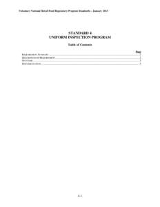 Voluntary National Retail Food Regulatory Program Standards – January[removed]STANDARD 4 UNIFORM INSPECTION PROGRAM Table of Contents Page