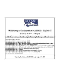 Montana Higher Education Student Assistance Corporation Quarterly Student Loan Report 1993 Master Indenture - Trust Securing the Following Tax-Exempt and Taxable Notes: • Senior Series 1995-A, B and C • Senior Series