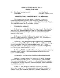 VERMONT ENVIRONMENTAL BOARD 10 V.S.A. §§ [removed]RE: Otter Creek Development, LLC Docket #803