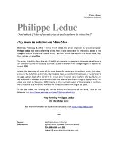 Press release For immediate distribution Philippe Leduc “And what if I dared to ask you to truly believe in miracles?”