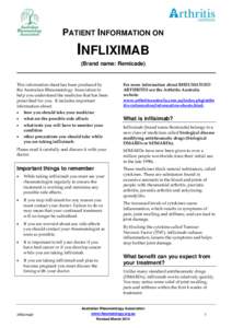 PATIENT INFORMATION ON  INFLIXIMAB (Brand name: Remicade)  This information sheet has been produced by