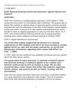 OLOC	
  National	
  	
  Steering	
  Committee	
  Statement	
  	
  Against	
  	
  Racism	
  and	
  Classism	
    	
   OLOC National Steering Committee Statement Against Racism and