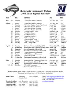 Chemeketa Community College 2015 Storm Softball Schedule Date Day