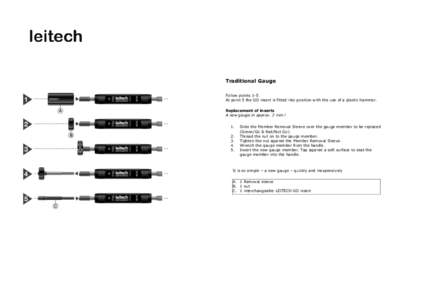 Traditional Gauge Follow points 1-5. At point 5 the GO insert is fitted into position with the use of a plastic hammer. Replacement of inserts A new gauge in approx. 2 min.! 1.