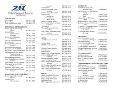 Guide to Community Resources Scott County AIDS/HIV/STD AIDS Hotline Drop-In Center Scott County Health Dept.