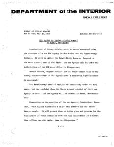 DEPARTMENT 01 the INTERIOR (-- news release  BUREAU OF INDIAN AFFAIRS